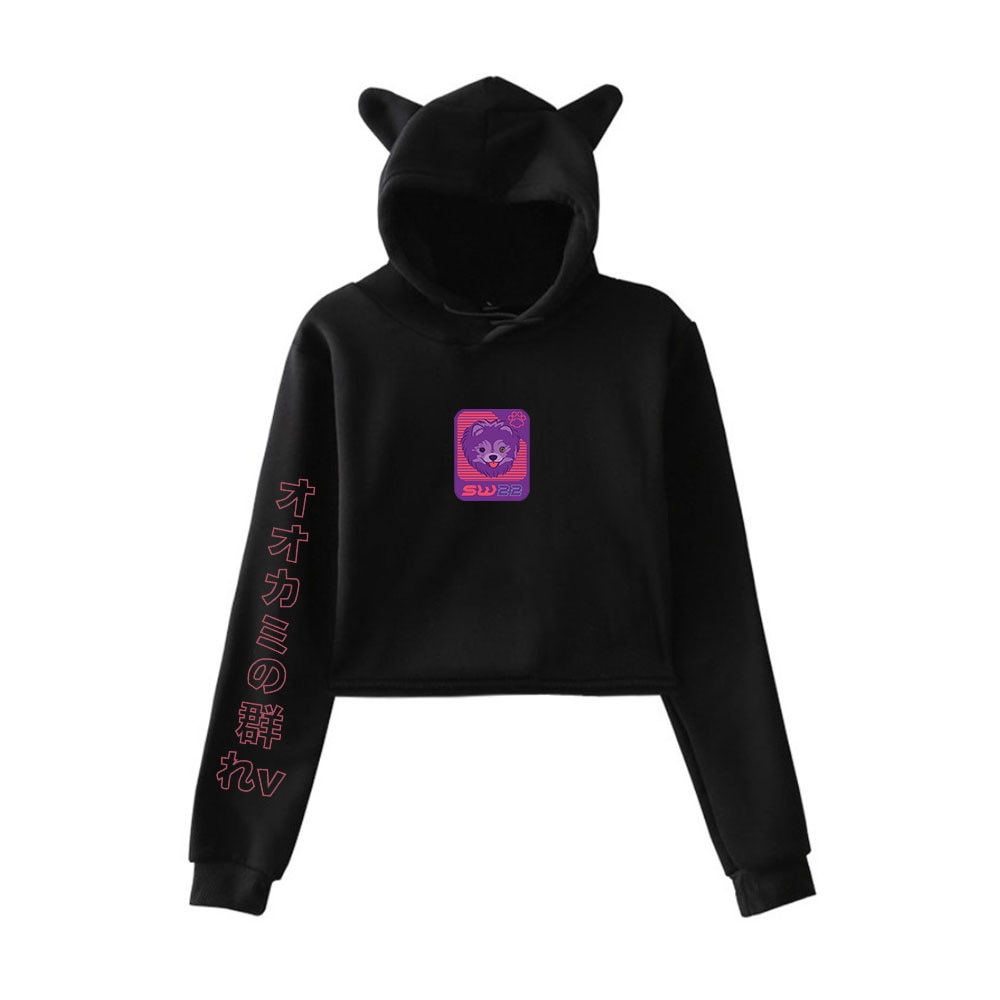 Women Hoodies SssniperWolf Synthwave Youth logo Pullover Hoodie Merch Hoodies Sweatshirts for Girls Cat Ear Crop - SSSniperWolf Store